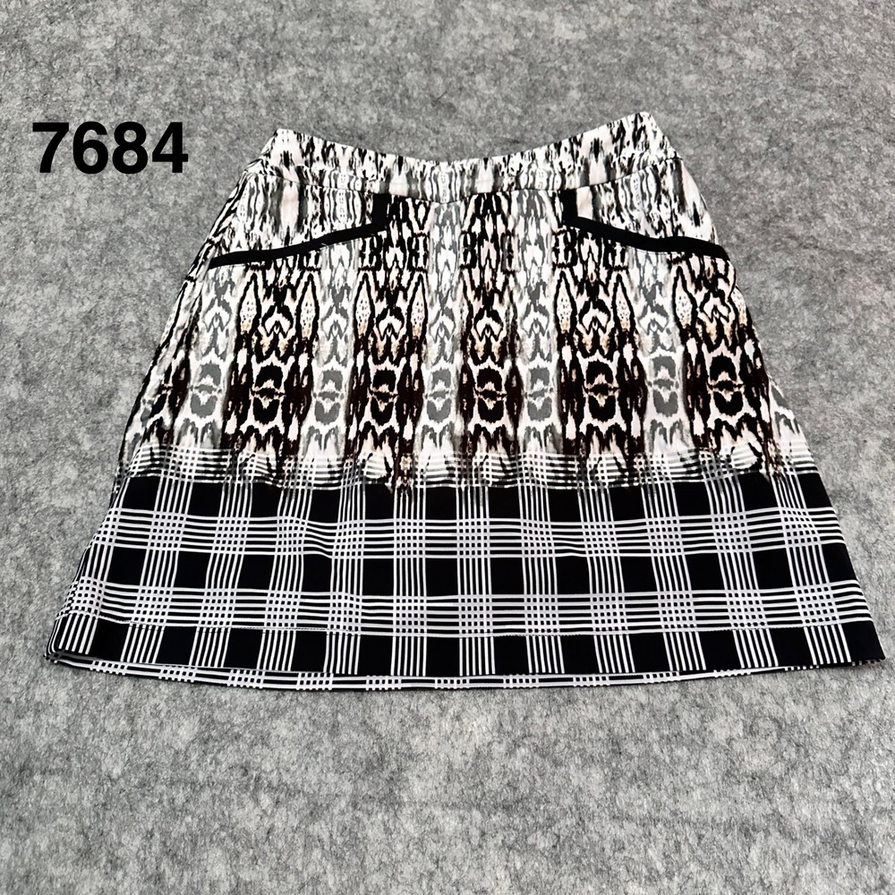 EP New York XS Golf Skort Black White Plaid Ikat Mixed Print Activewear New